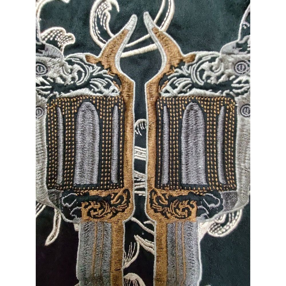 Roper Embroidered Shirt Men's L Guns Pistols Smile Pockets Black Snap Western - Picture 10 of 11